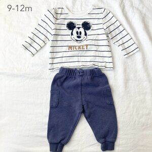(🎨$3 PLAY) Disney 9-12 Months Baby Mickey Mouse Stripe Sweatpants Matching Set
